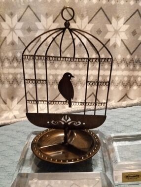 Source Unknown Bronze Metal Birdcage Jewelry Stand